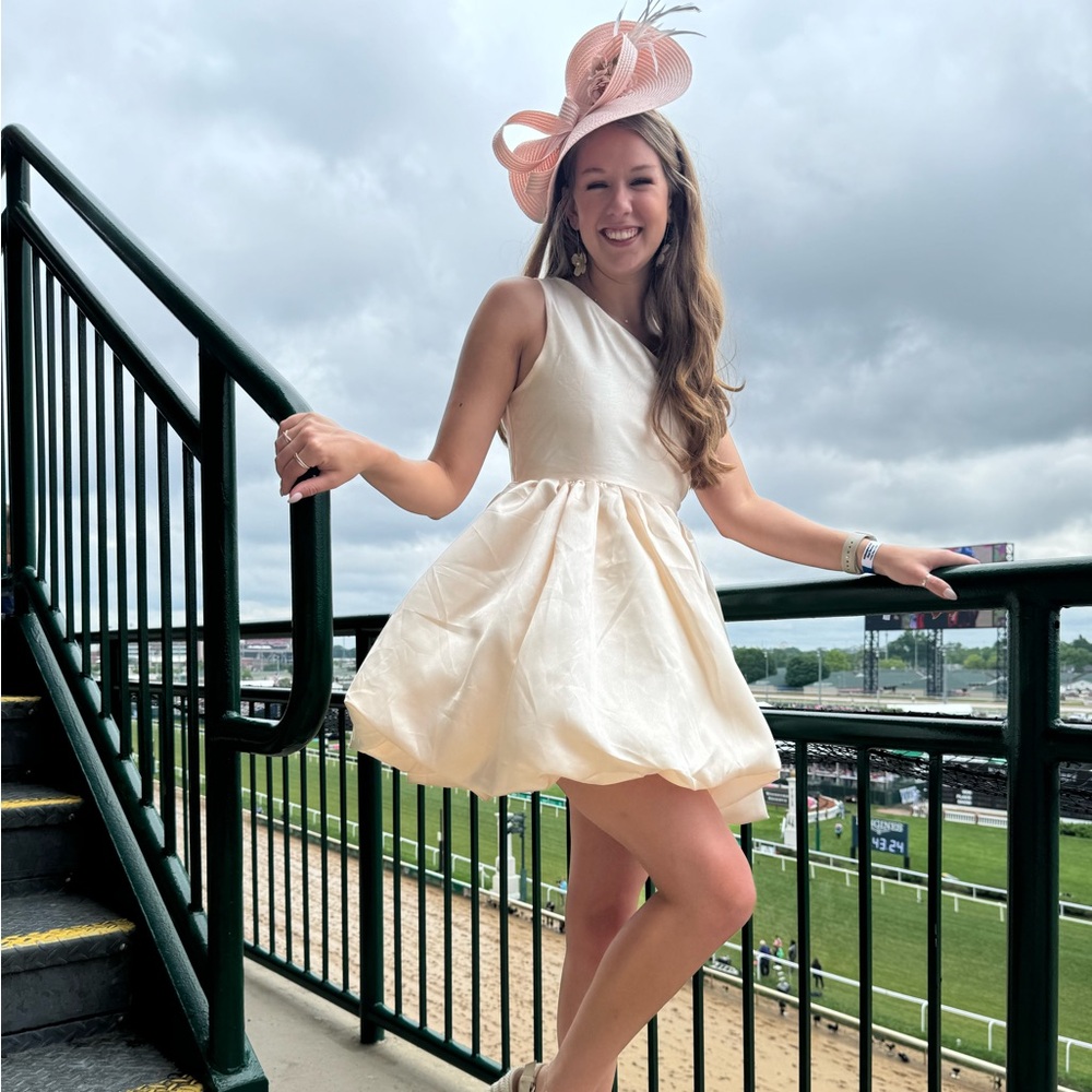 Anthropologie Elegant Cream One Shoulder Bubble Dress